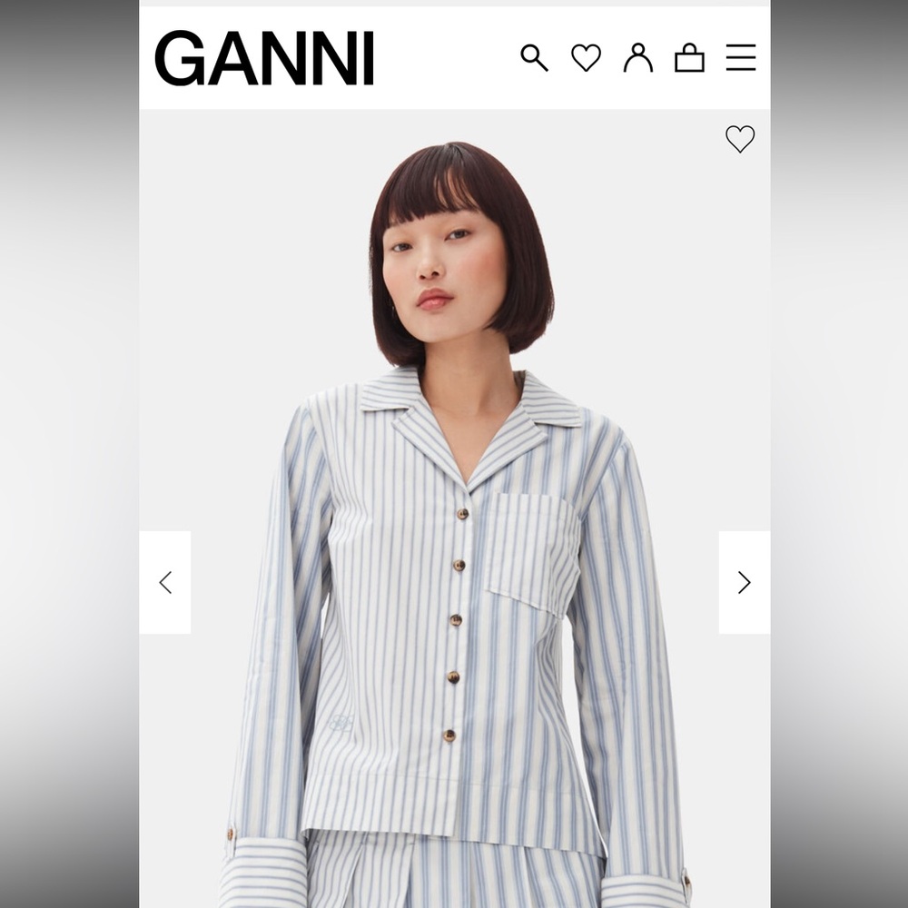 GANNI Blue Striped Button-Up Shirt